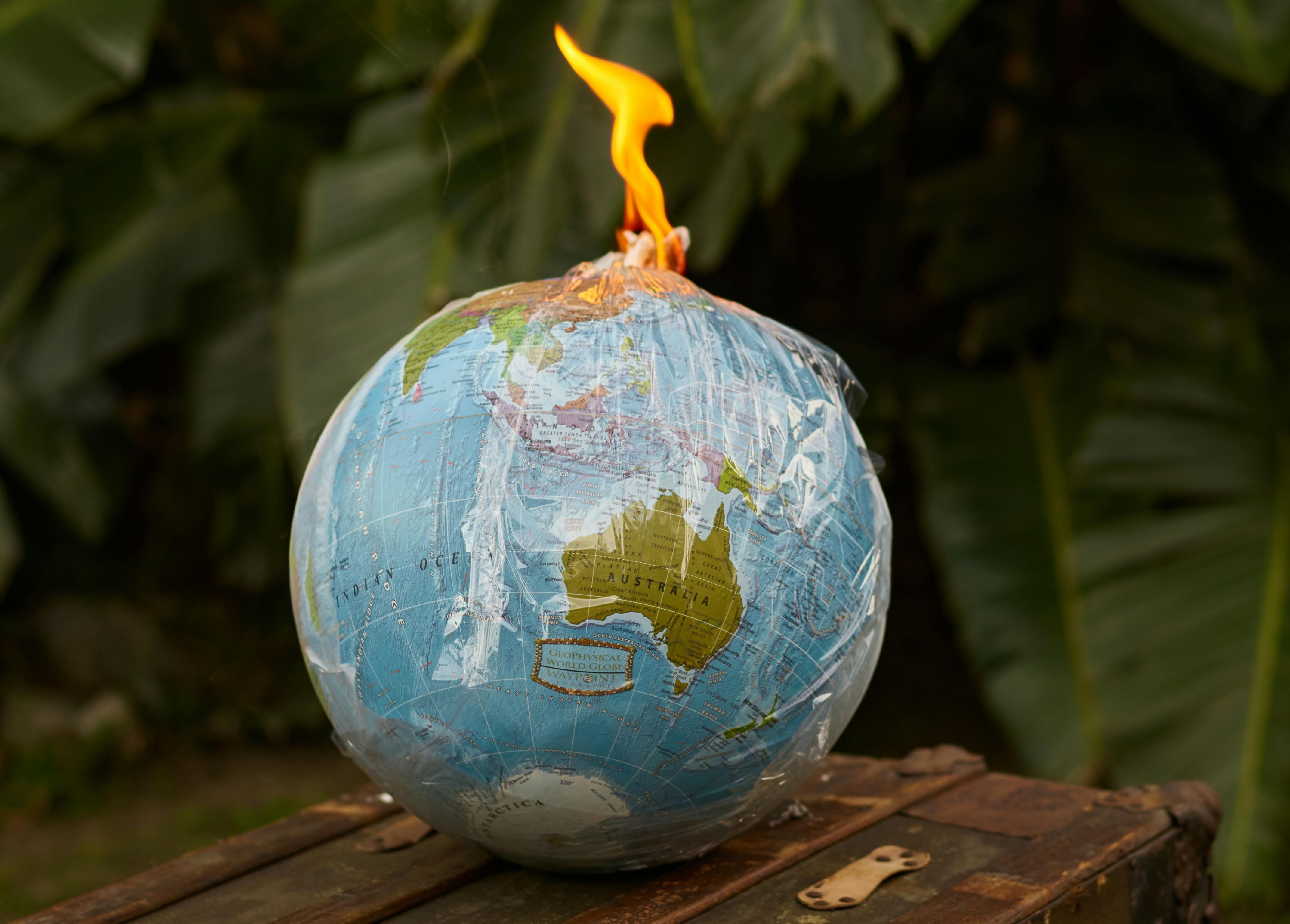 A burning globe